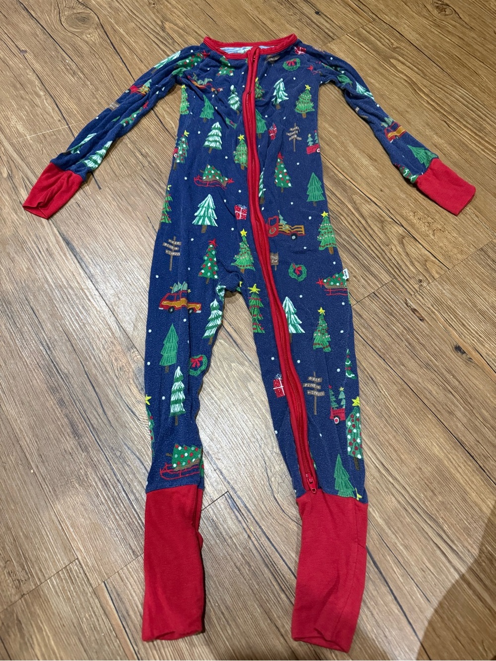 Little Sleepies Navy Christmas Tree Farm Zippy Size 3T